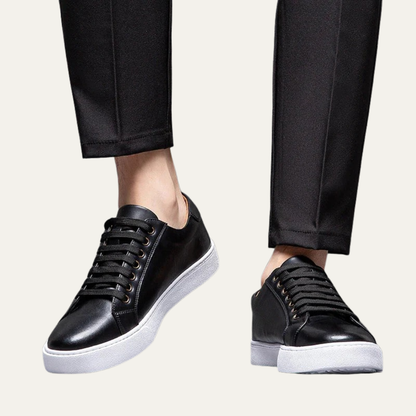 Men’s Leather Low Top Sneakers with Thick Cupsole