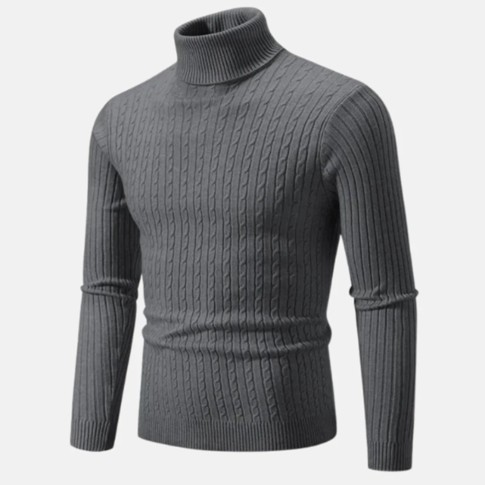 Men’s Fitted Cable Knit Turtleneck Sweater