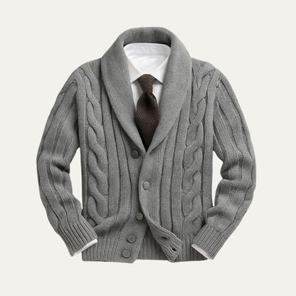 Men’s Cable Knitted Shawl Collar Cardigan