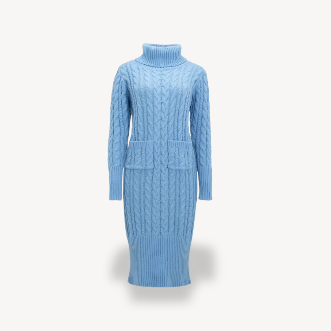 Knit Cable Turtleneck Sweater Dress