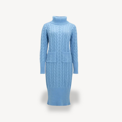 Knit Cable Turtleneck Sweater Dress