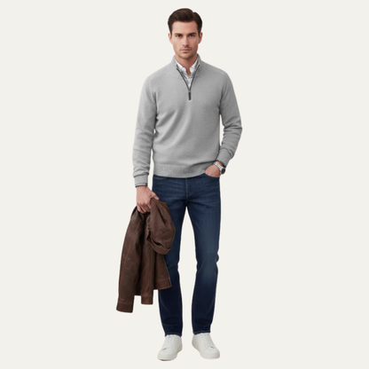 Men’s High Collar Quarter Zip Knit Sweater