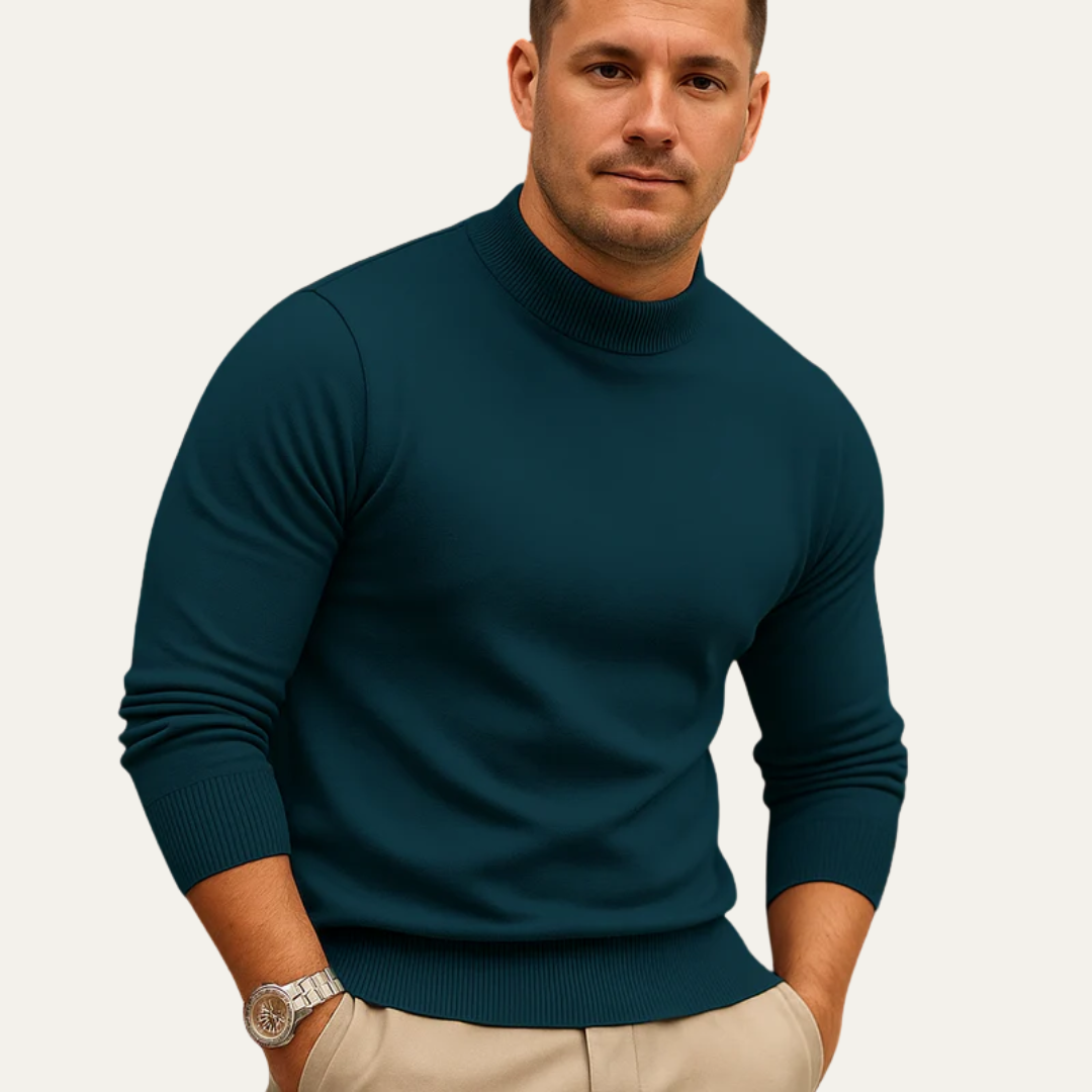 Men’s Mock Turtleneck Ribbed Sweater