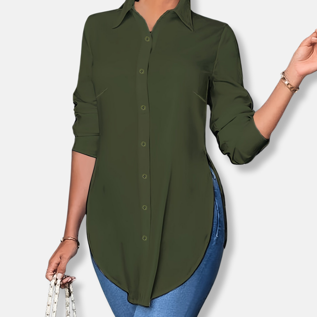 Isabella Longline Button-Up Blouse | Relaxed Fit Collared Blouse