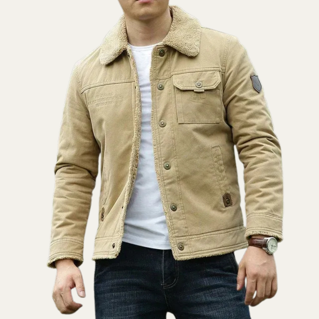 Men’s Shearling Lined Denim Style Patch Jacket