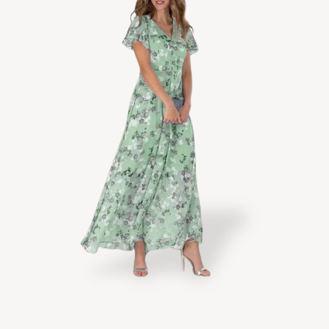 V-Neck Floral Maxi Dress Polyester Women