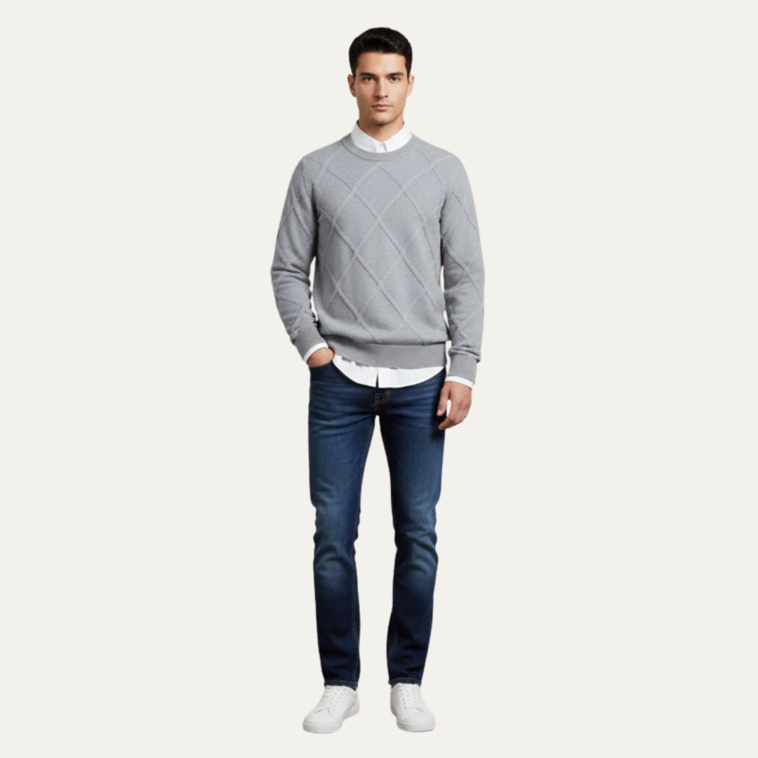 Men’s Diamond Knit Round Neck Sweater