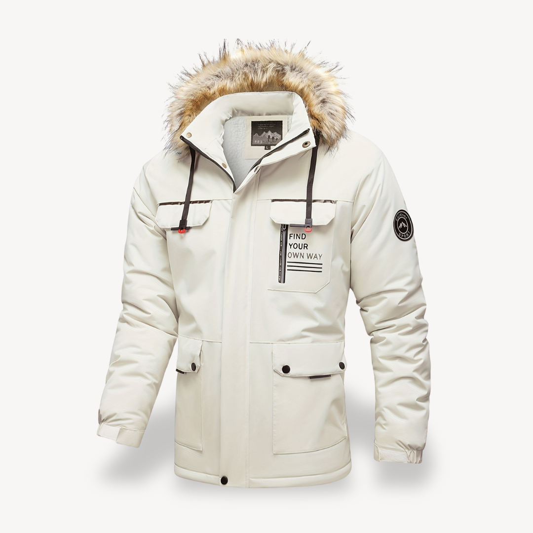 Men's Insulated Puffer Jacket with Detachable Faux Fur Hood