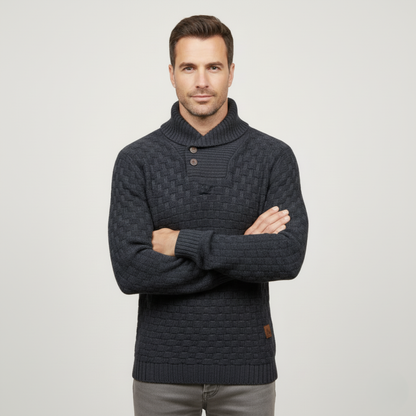 Men’s Textured Basketweave Shawl Collar Knit Sweater