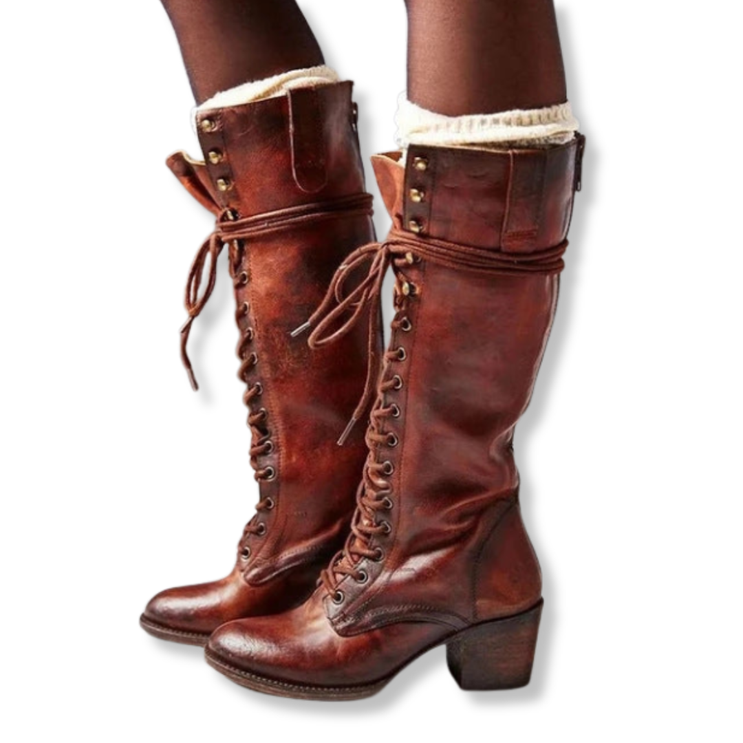 Isla Lace-Up Knee Boots | Block Heel Fold-Over Cuff Boots