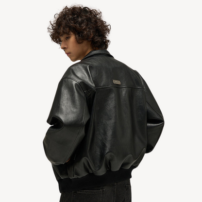 Men's Faux Leather Bomber Jacket