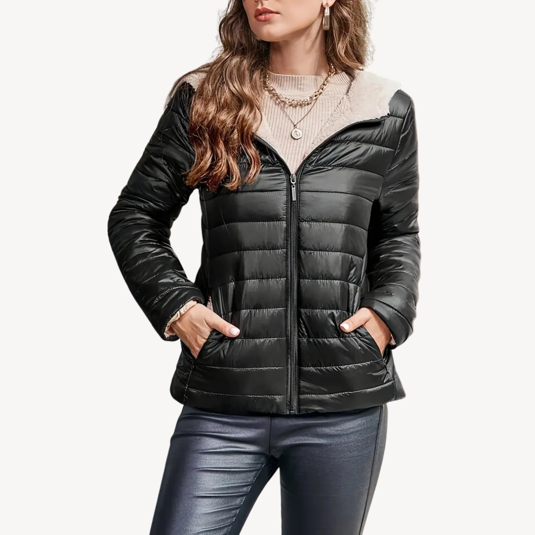 Women's Puffer Jacket with Sherpa Lining & Zipper