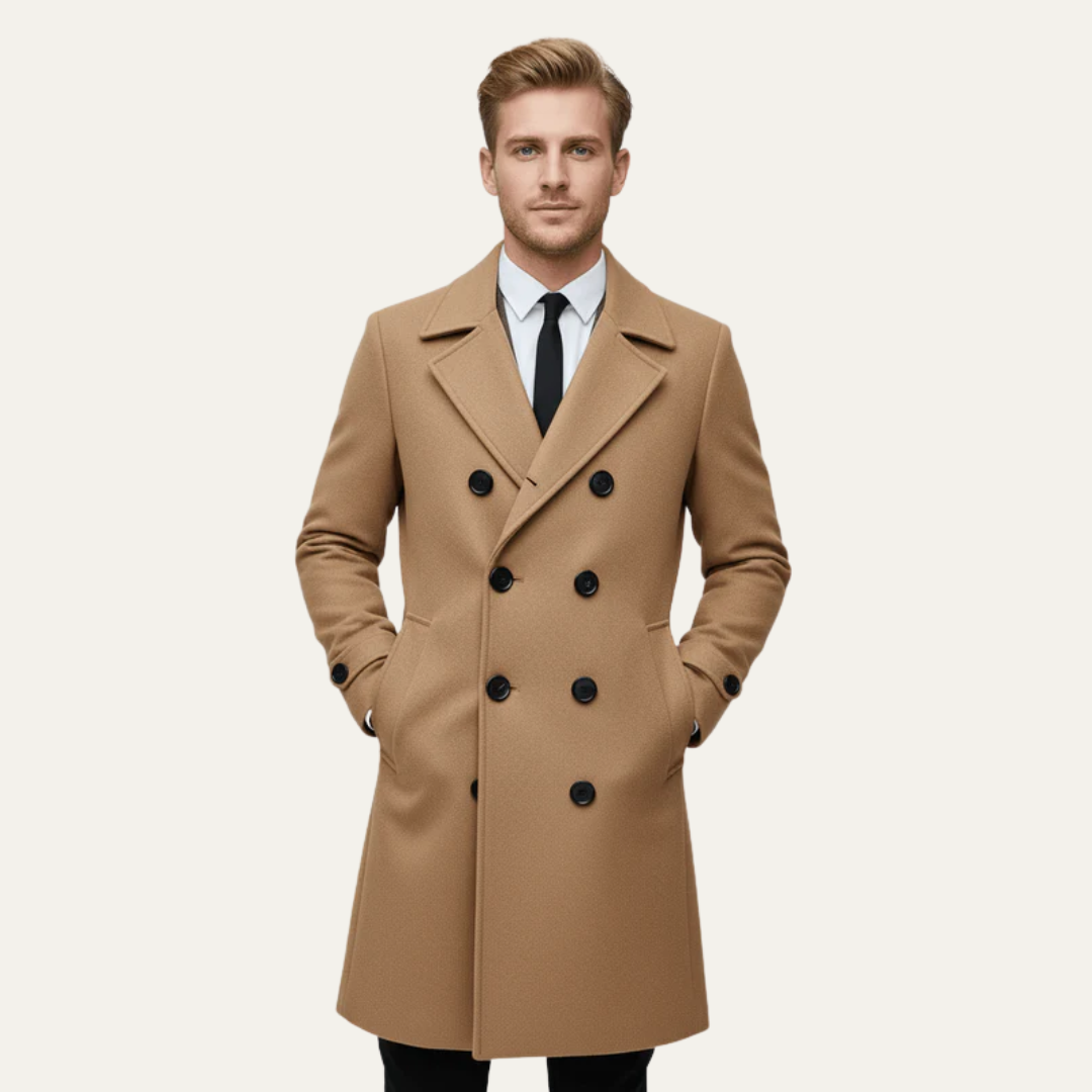 Men’s Double Breasted Notched Lapel Overcoat