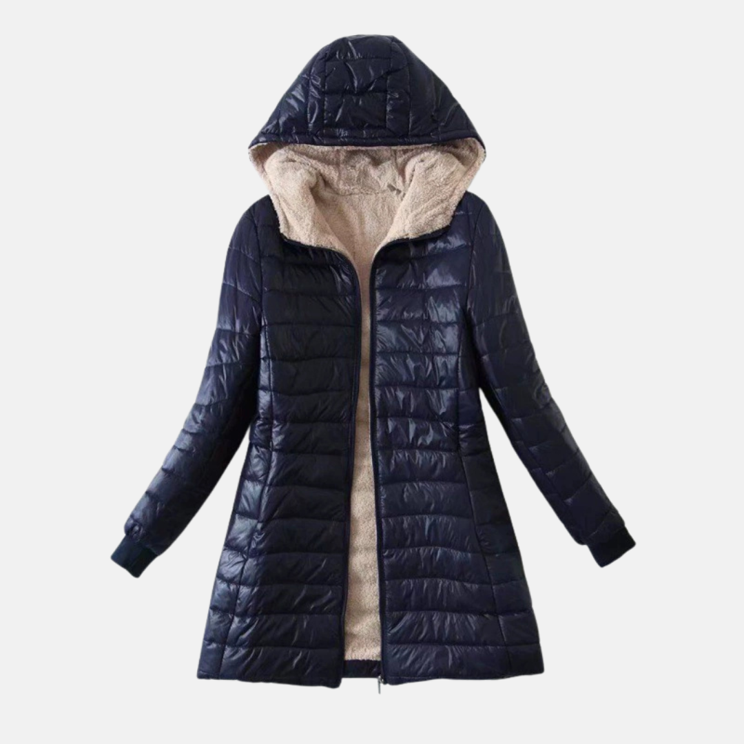Women’s Puffer Coat – Quilted Insulated – Plush Lining – Hooded Mid-Length Fit