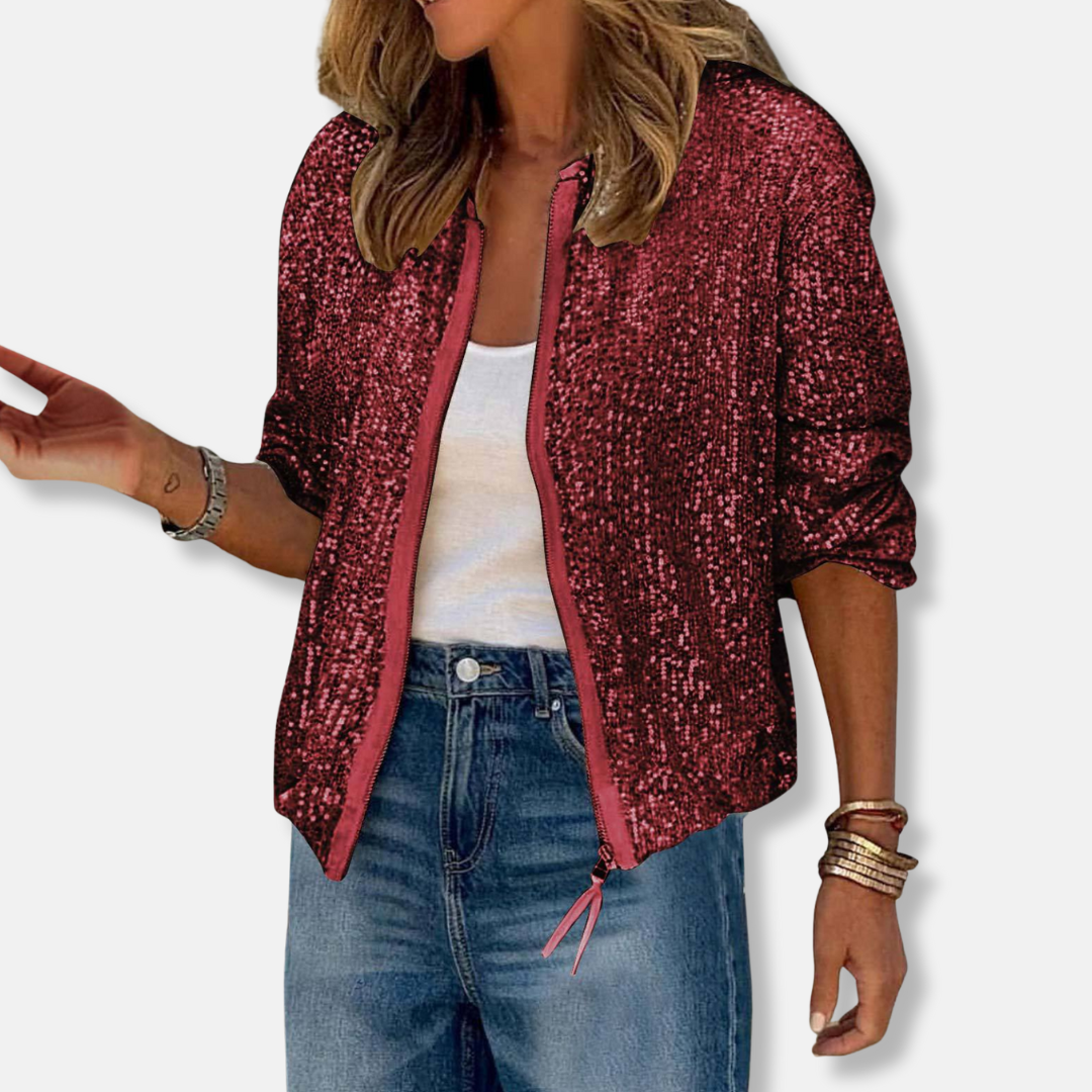 Ivy Cotton Blend Sequin Jacket | Collarless Relaxed Fit Jacket