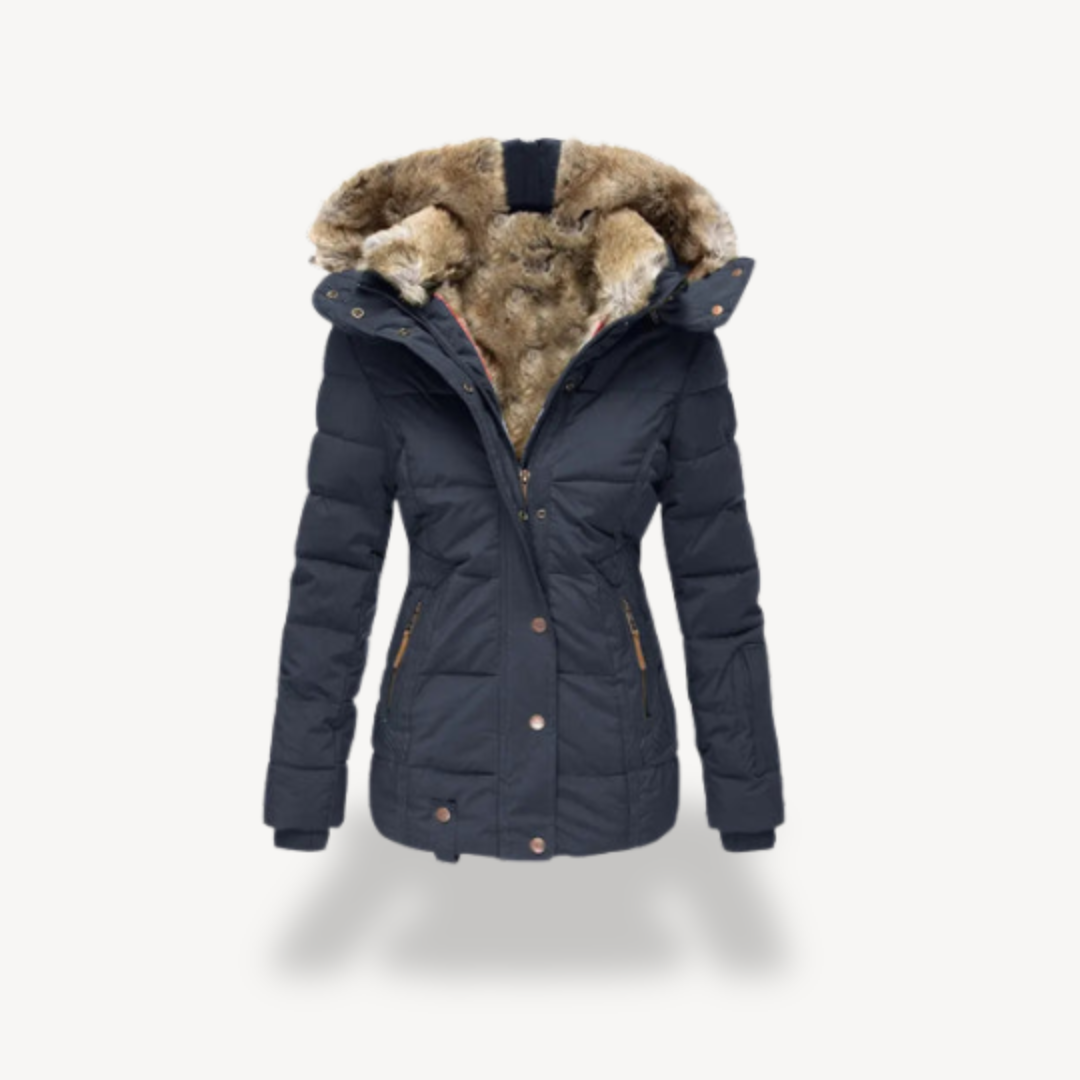 Women's Puffer Jacket with Faux Fur Hood