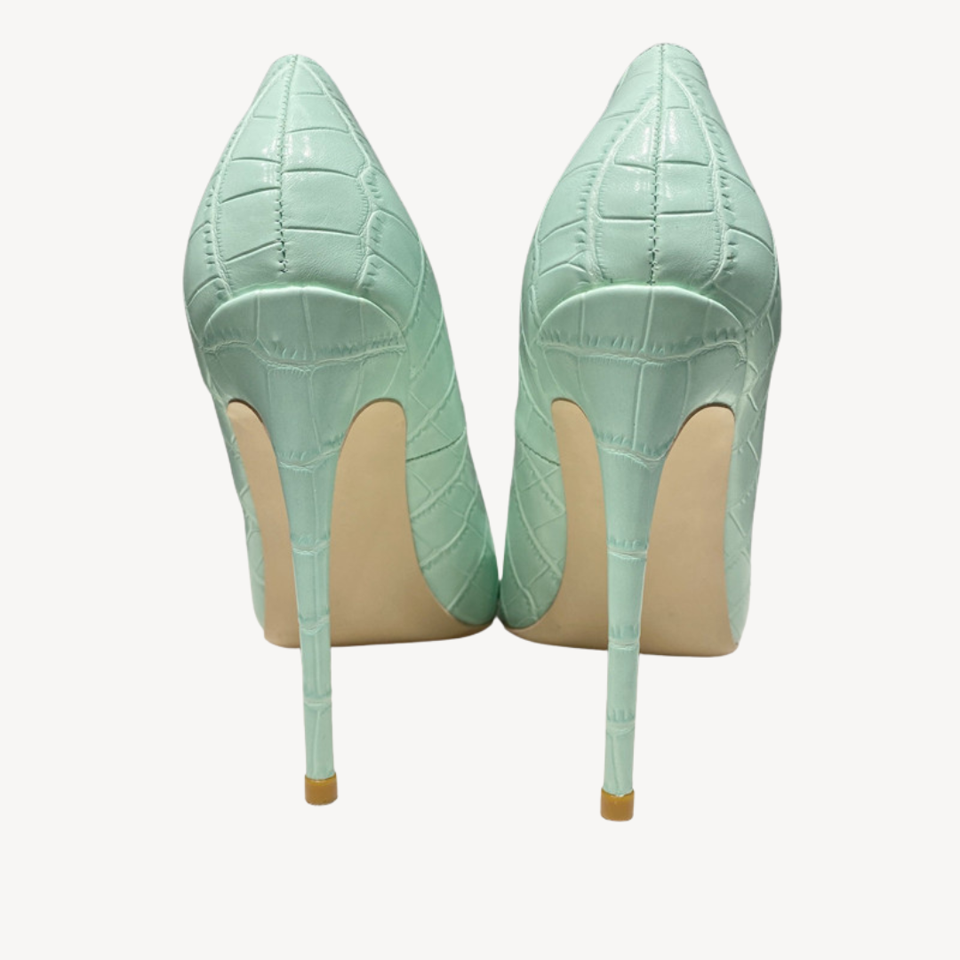 Women’s Mint Green Croc-Embossed Leather Orthopedic Heels
