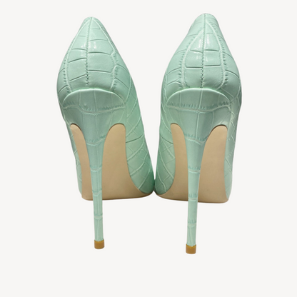 Women’s Mint Green Croc-Embossed Leather Orthopedic Heels