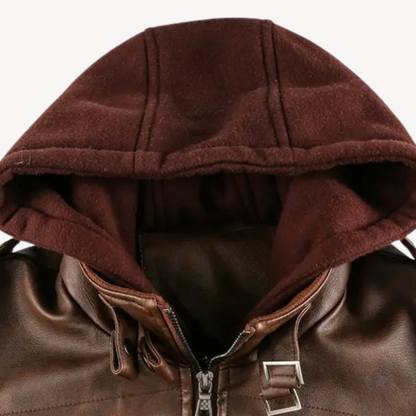 Leather Jacket with Hood for Men