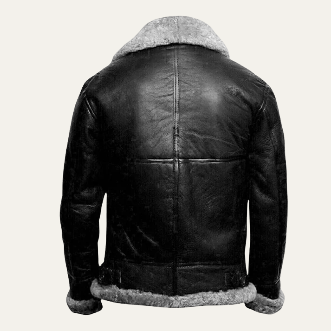 Men’s Shearling Trim Aviator Leather Jacket