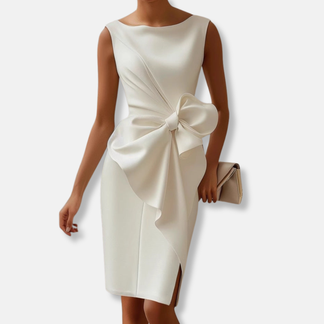 Olivia Slim Fit Midi Dress | Bow Detail Side Slit Dress