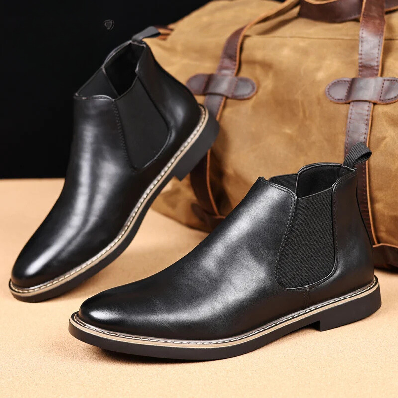 Stylish Men's High-Top Vegan Leather Chelsea Boots - BritishElegance