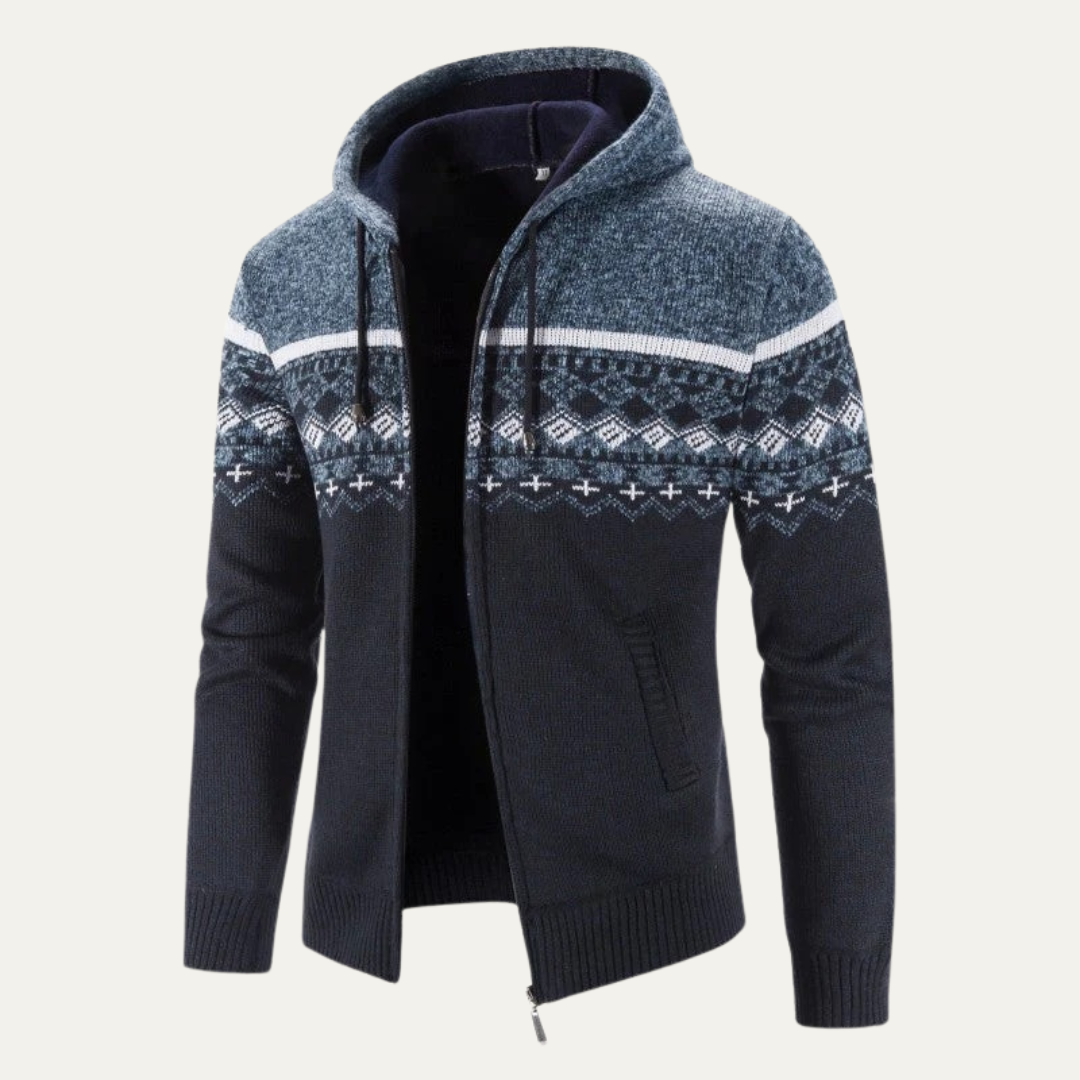 Men’s Color Block Knit Hooded Zip Jacket