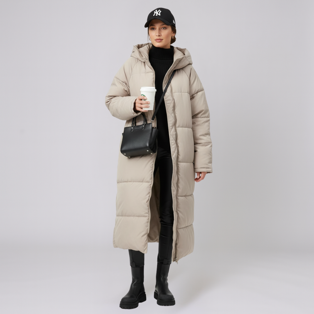 Yvonne | Puffer Coat - Quilted Full-Length Oversized Hooded Outerwear for Women