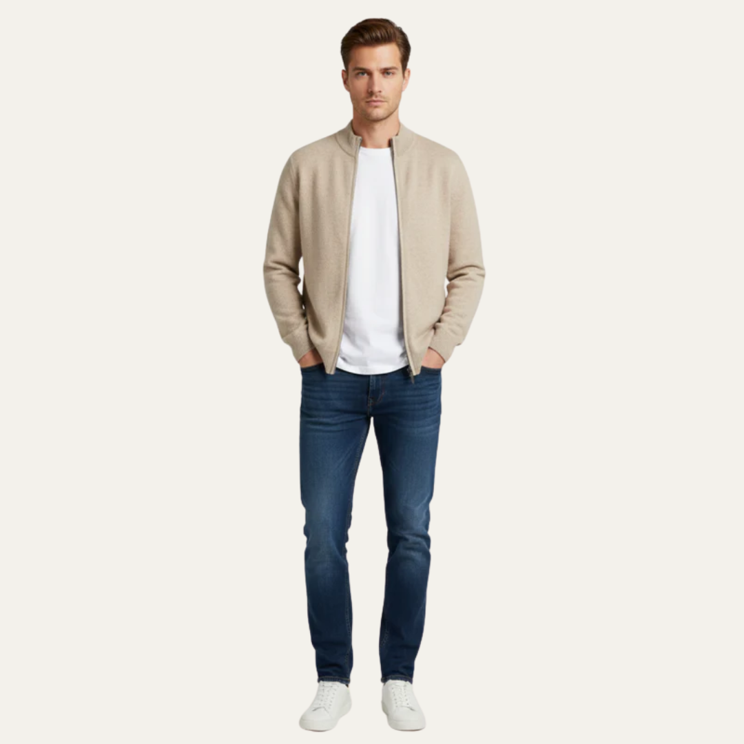 Men’s High Neck Full Zip Knit Bomber Cardigan