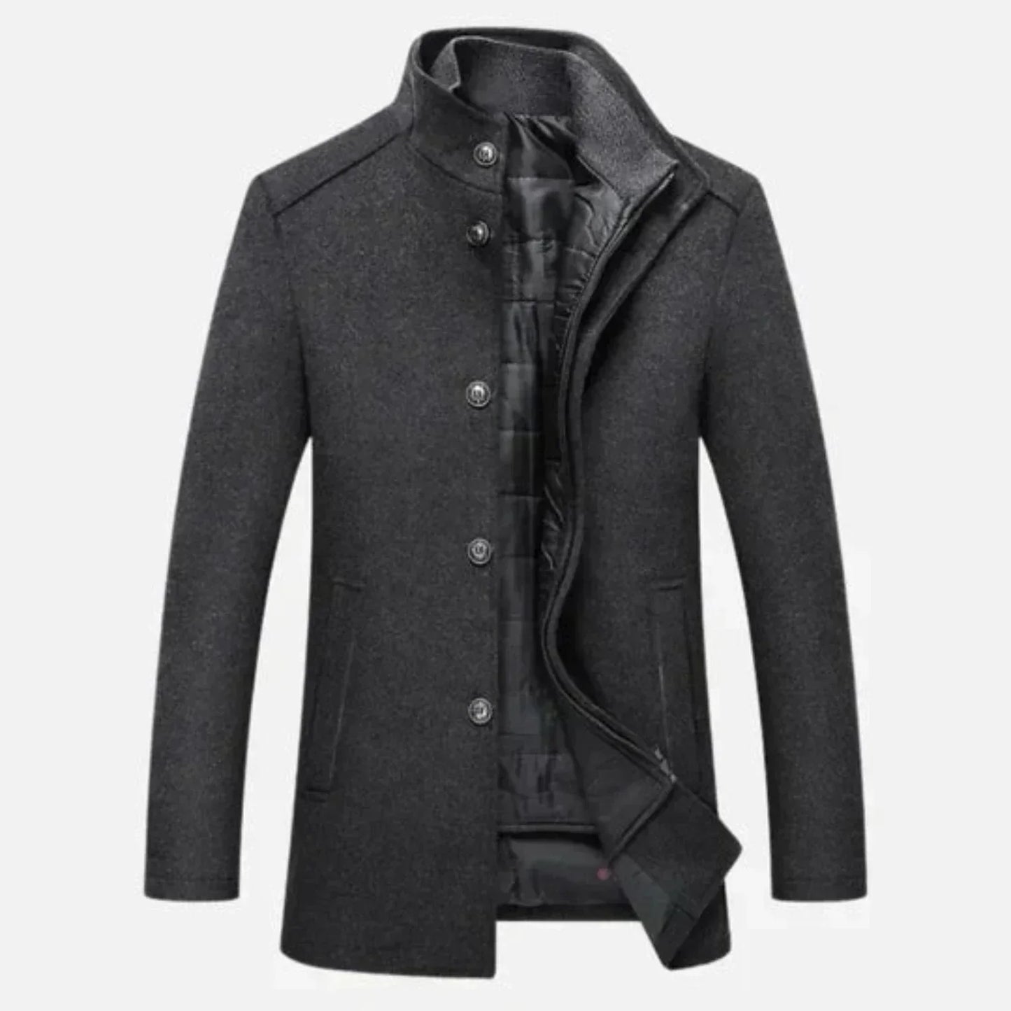 Classic Men's Waterfall Coat with Stand Collar