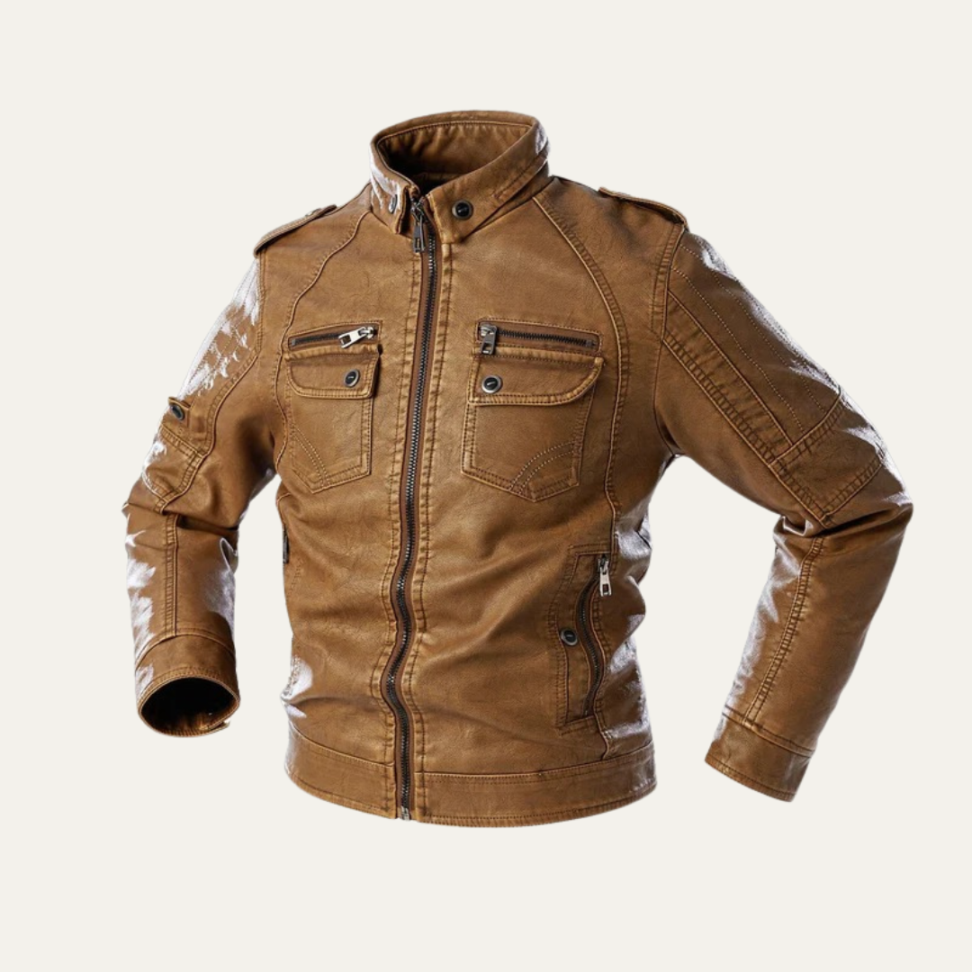 Men’s Biker Style Multi Pocket Leather Jacket