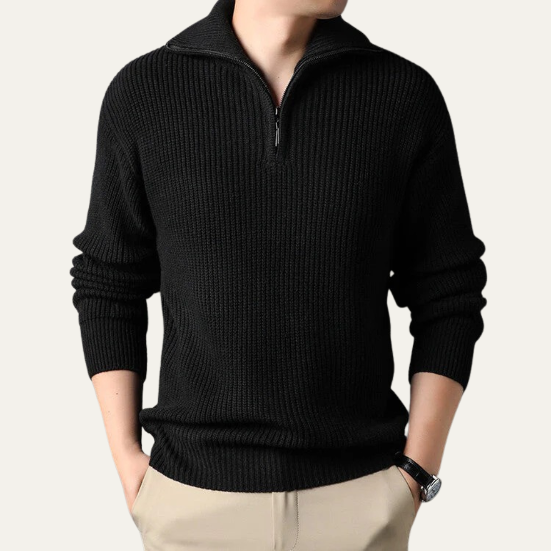 Men’s Ribbed Quarter Zip Sweater with Turn Down Collar