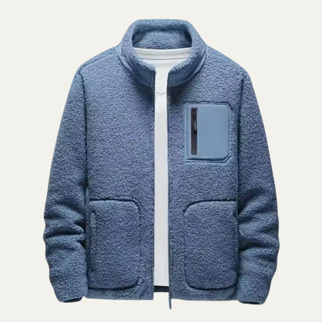 Men’s Plush Fleece Jacket with Contrast Chest Pocket