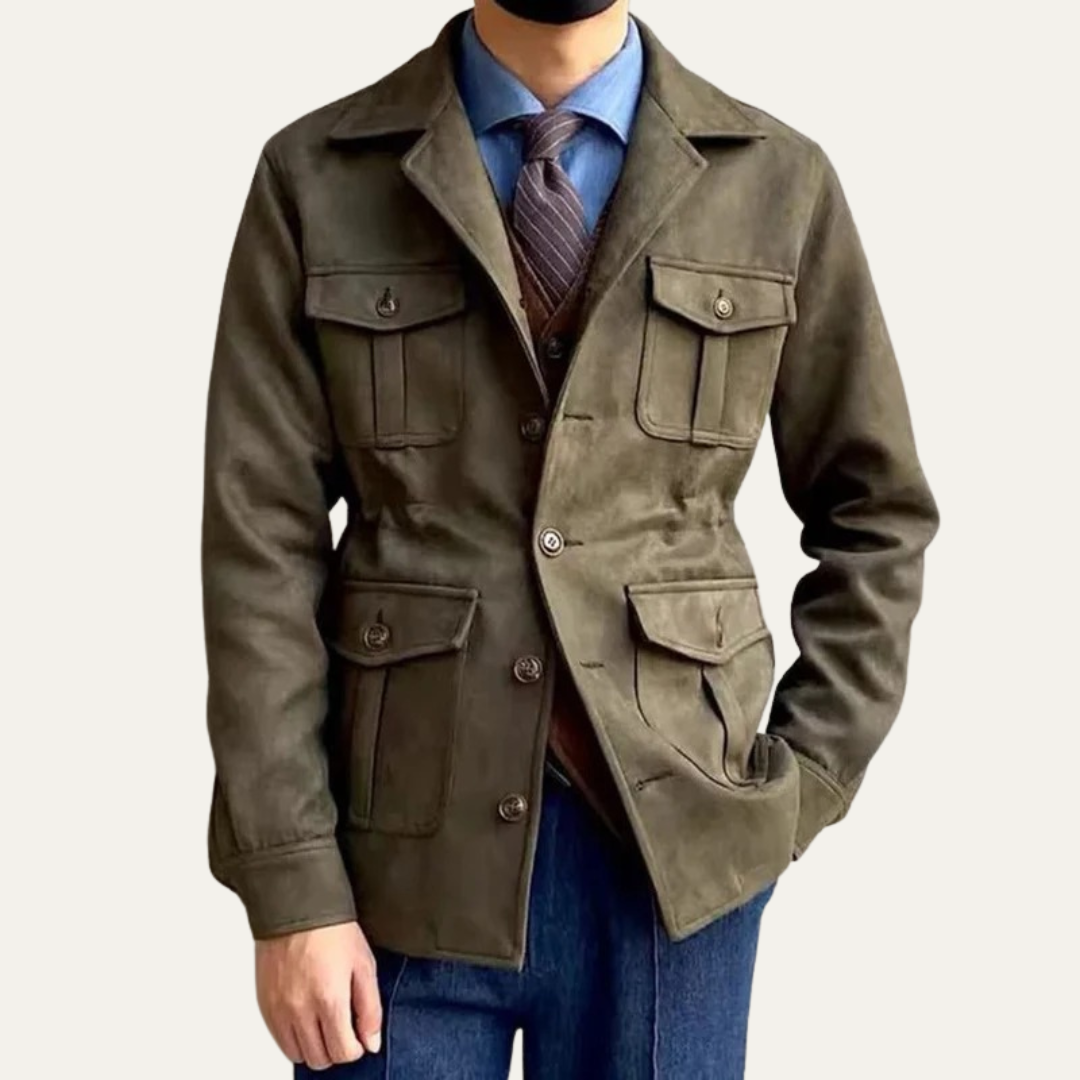 Men’s Suede Field Jacket with Four Flap Pockets