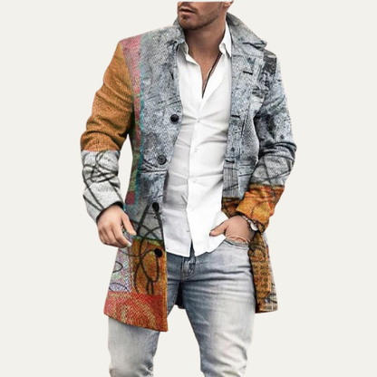 Men’s Long Check Pattern Tailored Overcoat