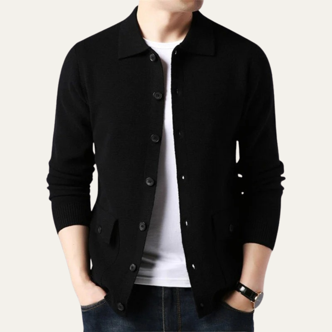 Men’s Knit Button Front Cardigan with Shirt Collar