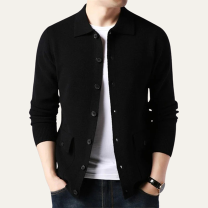 Men’s Knit Button Front Cardigan with Shirt Collar