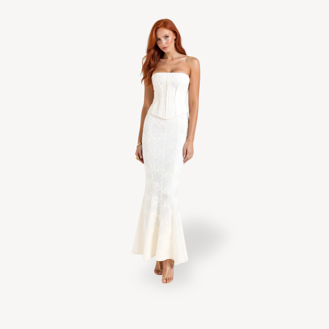 Women's Strapless Corset Maxi Dress Lace