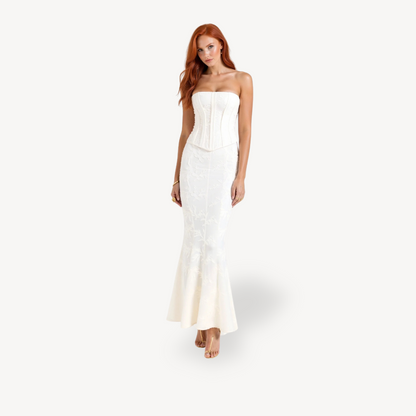 Women's Strapless Corset Maxi Dress Lace