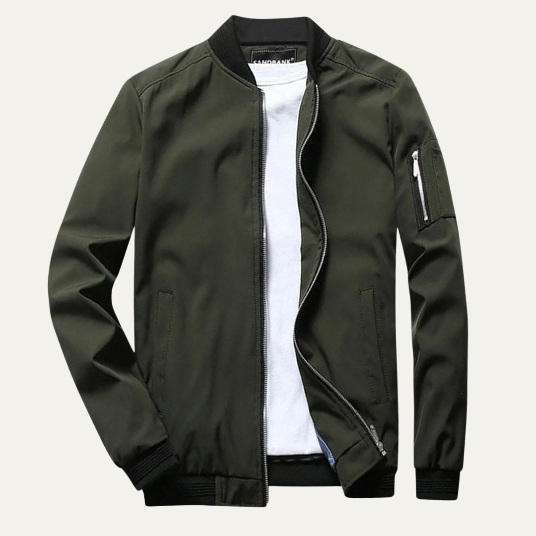 Men’s Casual Bomber Jacket with Sleeve Zip Pocket