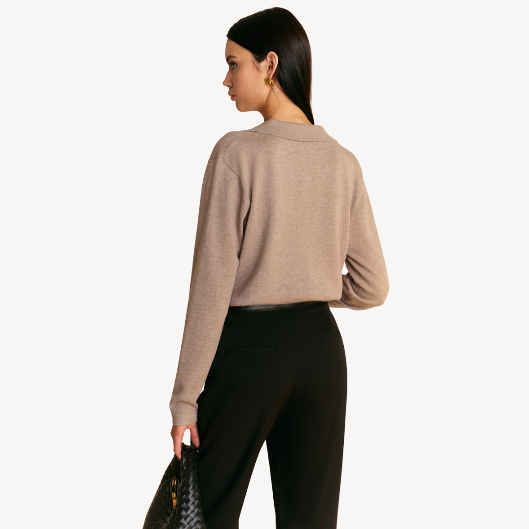 Knit Long Sleeve Polo V-Neck Sweater Women