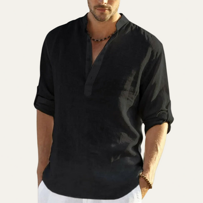 Men’s Collarless Linen Placket Shirt