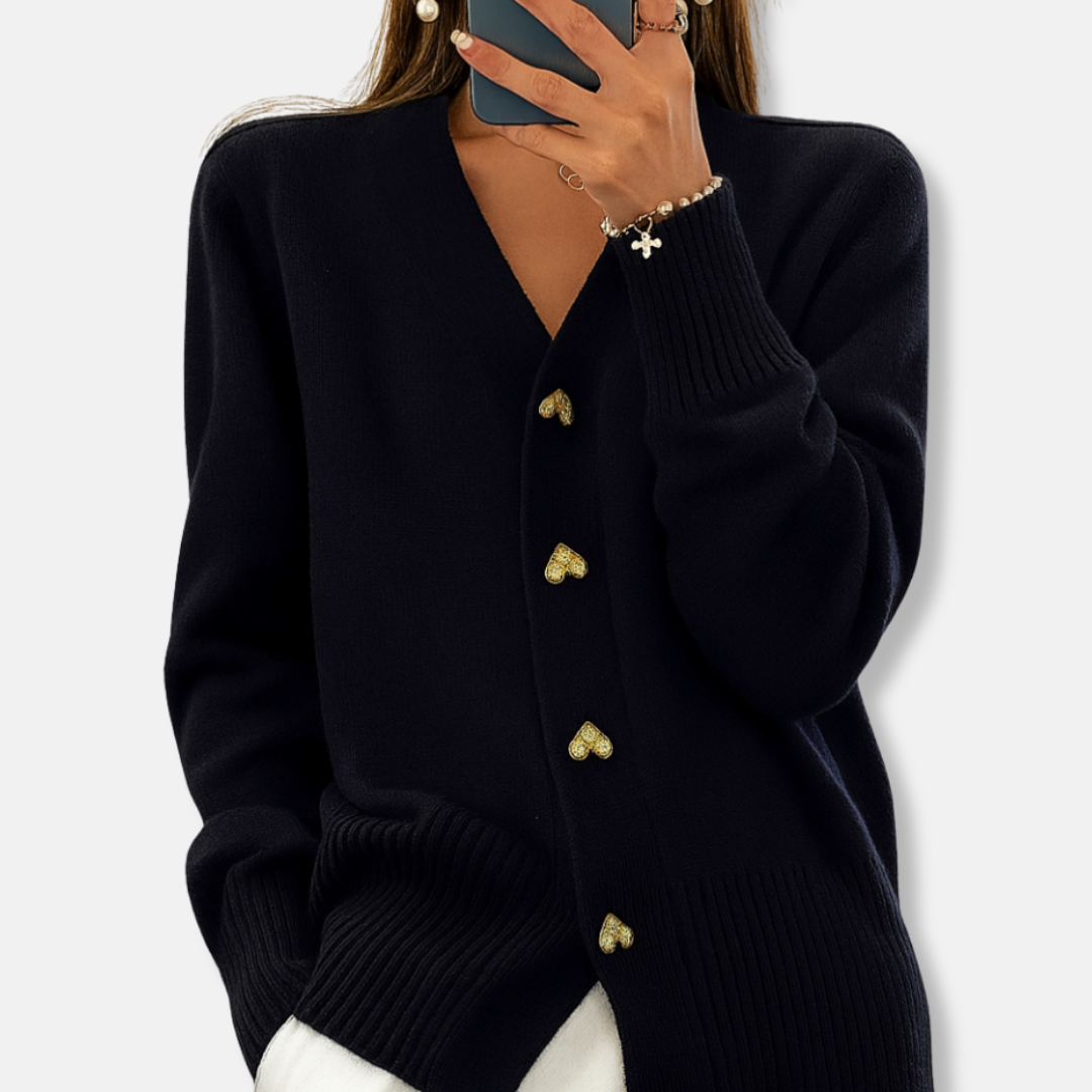 Amelia Wool V-Neck Cardigan | Relaxed Fit Button Front Cardigan
