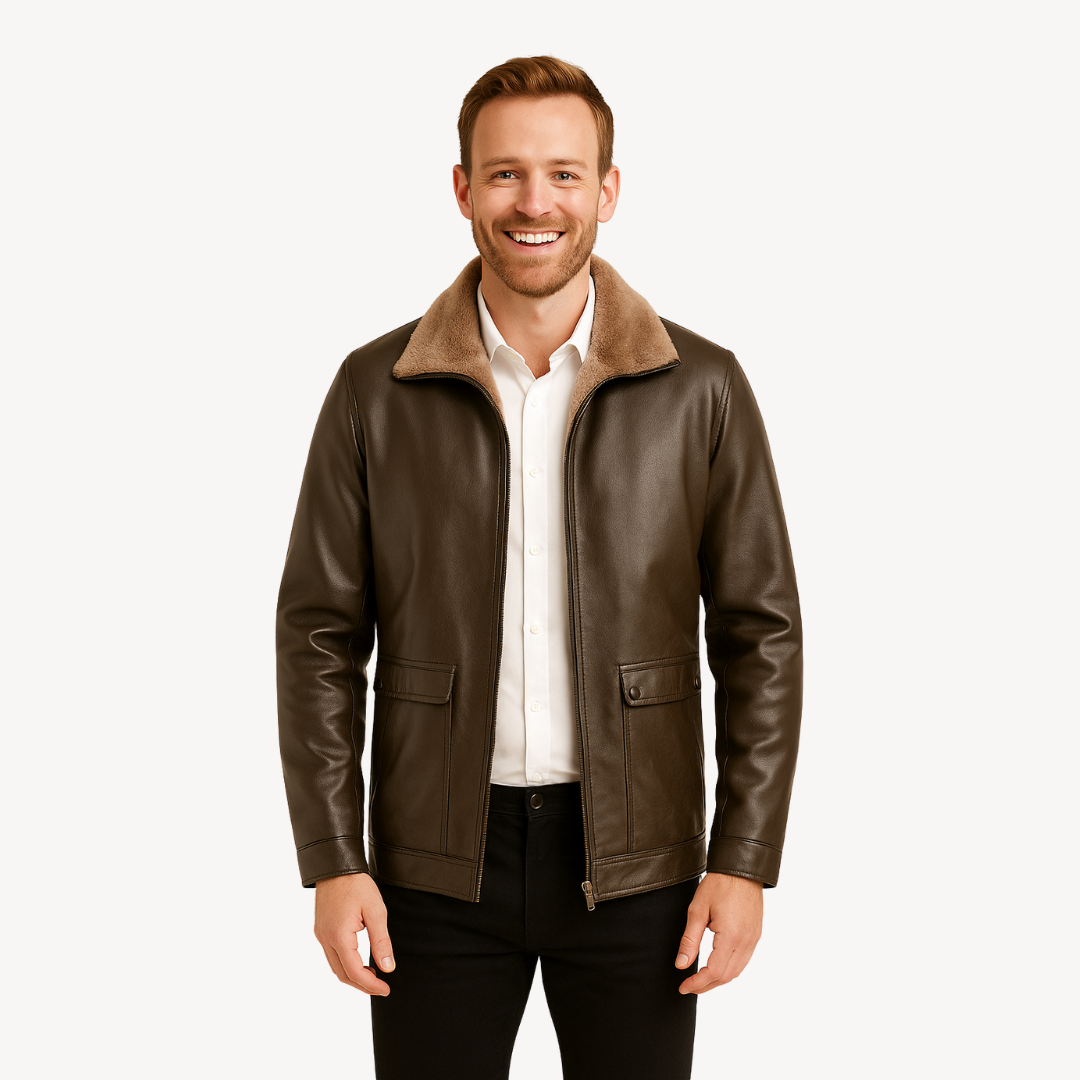 Faux Leather Jacket with Fleece Lining for Men