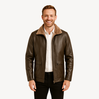 Faux Leather Jacket with Fleece Lining for Men