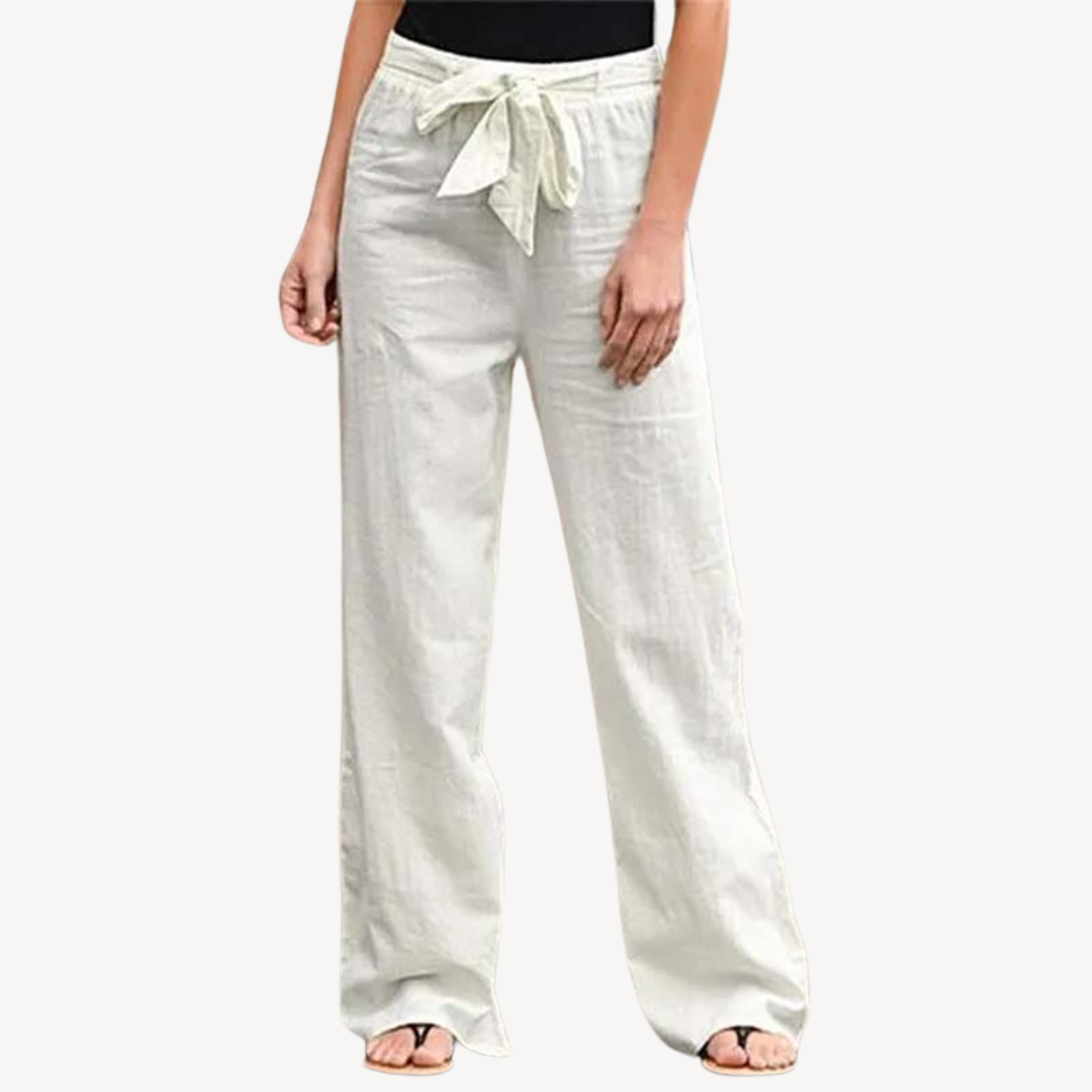Women's Linen Wide Leg Drawstring Trousers