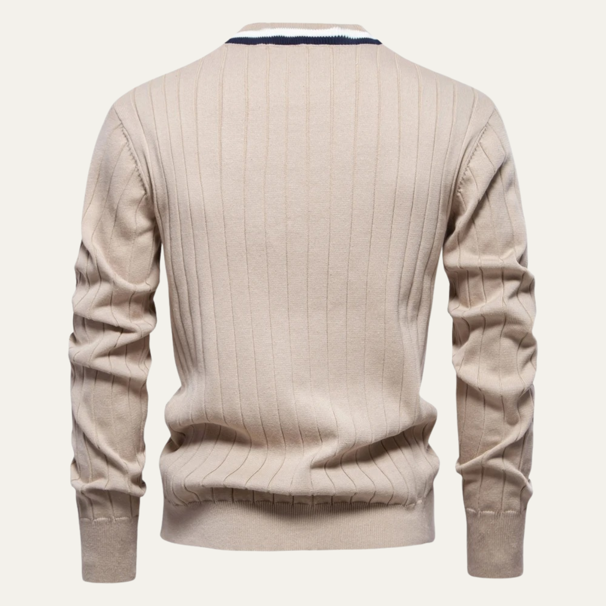 Men’s V Neck Rib Knit Cardigan with Striped Trim