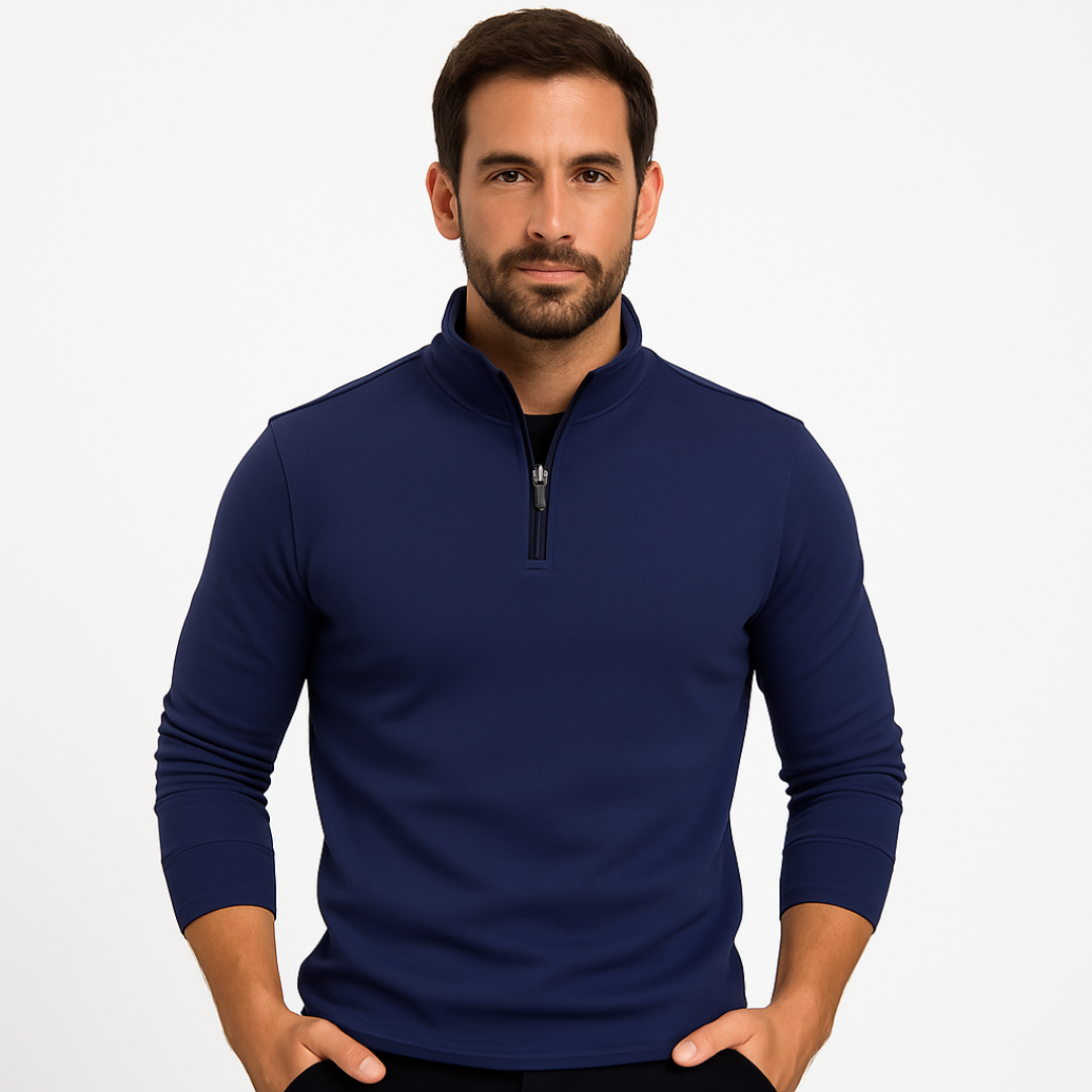 Men’s Fitted Quarter Zip Stand Collar Pullover