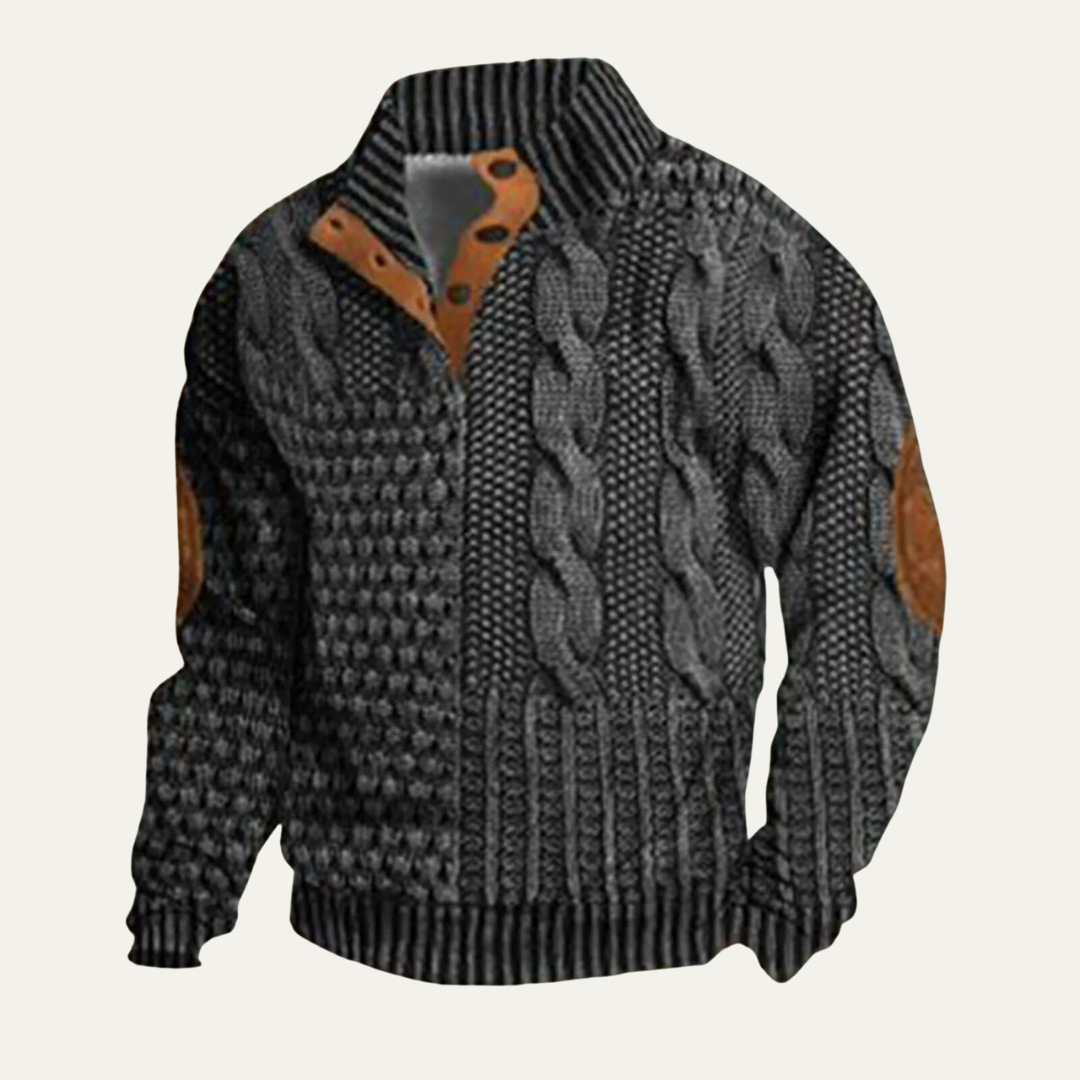 Men’s Quilted Funnel Neck Pullover Sweater