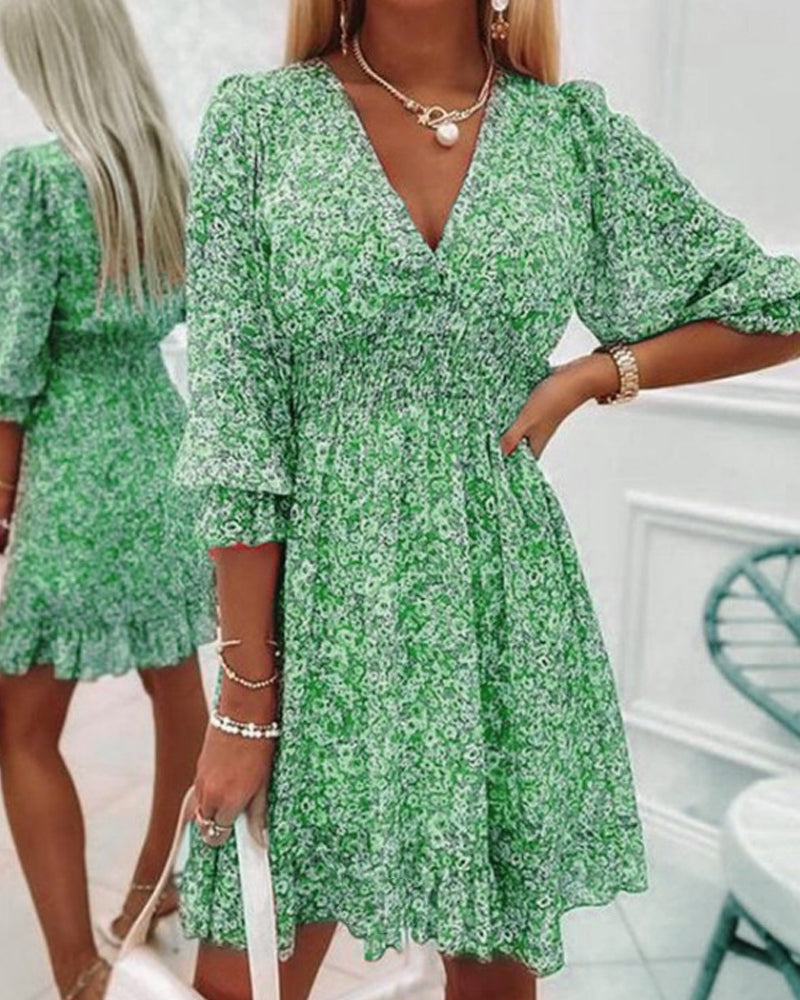 Lightweight Floral Sundress for Women with Puffy Sleeves
